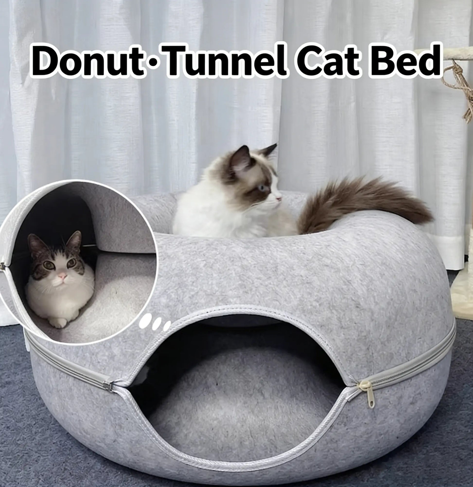 Donut-Tire-Tunnel Cat Shaped Beds - Comfortable, Soft Pet Bed for Cats' Sleeping and Playing Year-Round, Doughnut-Shaped Beds