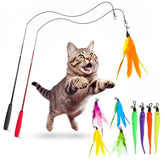 Interactive Cat Toys - Retractable Wand Toy and Feather Toys Refills for Indoor Cats to Chase and Exercise