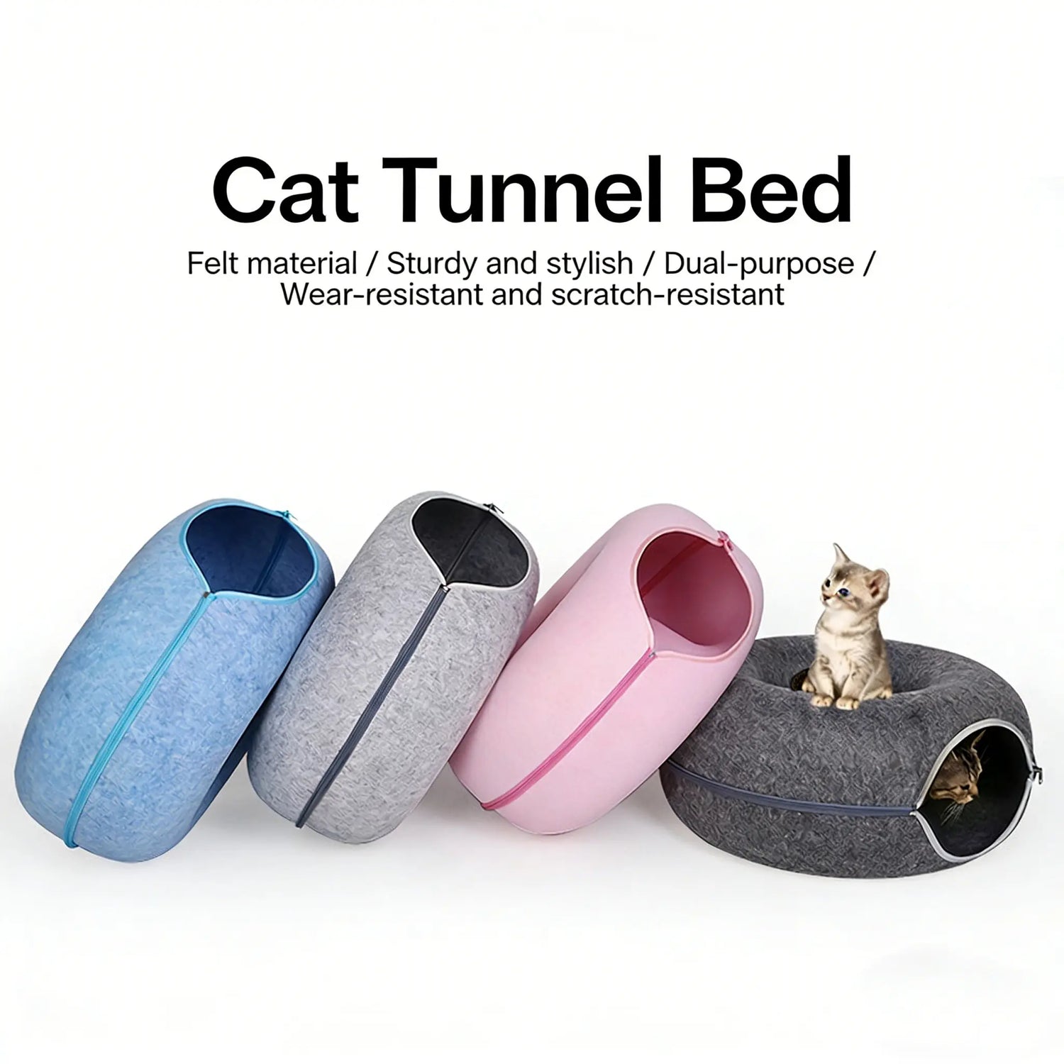 Donut-Tire-Tunnel Cat Shaped Beds - Comfortable, Soft Pet Bed for Cats&
