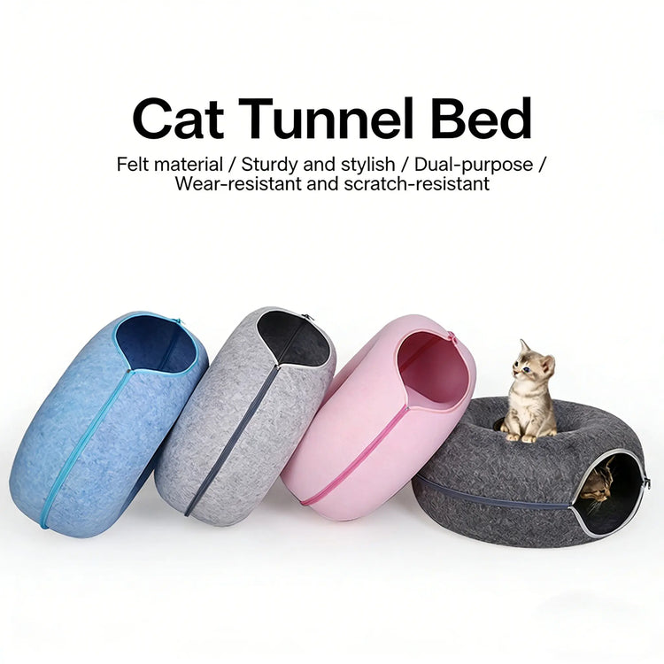 Donut-Tire-Tunnel Cat Shaped Beds - Comfortable, Soft Pet Bed for Cats&