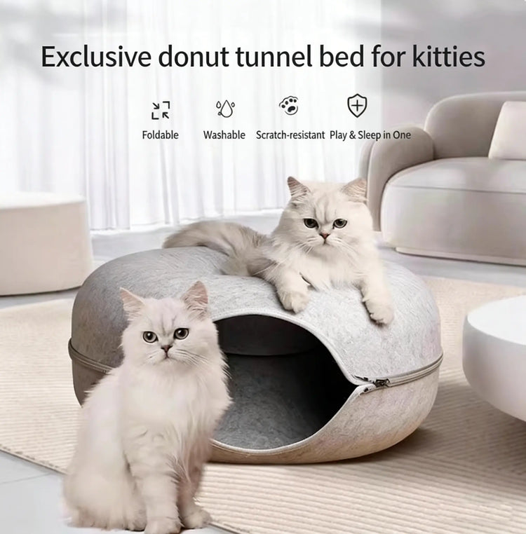 Donut-Tire-Tunnel Cat Shaped Beds - Comfortable, Soft Pet Bed for Cats&