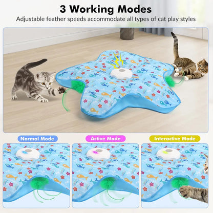 Smart Interactive Cat Toy - Automatic Hide and Seek Hunting Simulator with Realistic Bird Sounds & Random Moving Feather, USB Rechargeable, Prevents Boredom for Indoor Cats & Kittens