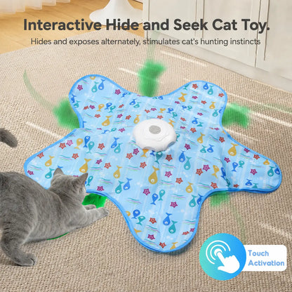Smart Interactive Cat Toy - Automatic Hide and Seek Hunting Simulator with Realistic Bird Sounds & Random Moving Feather, USB Rechargeable, Prevents Boredom for Indoor Cats & Kittens