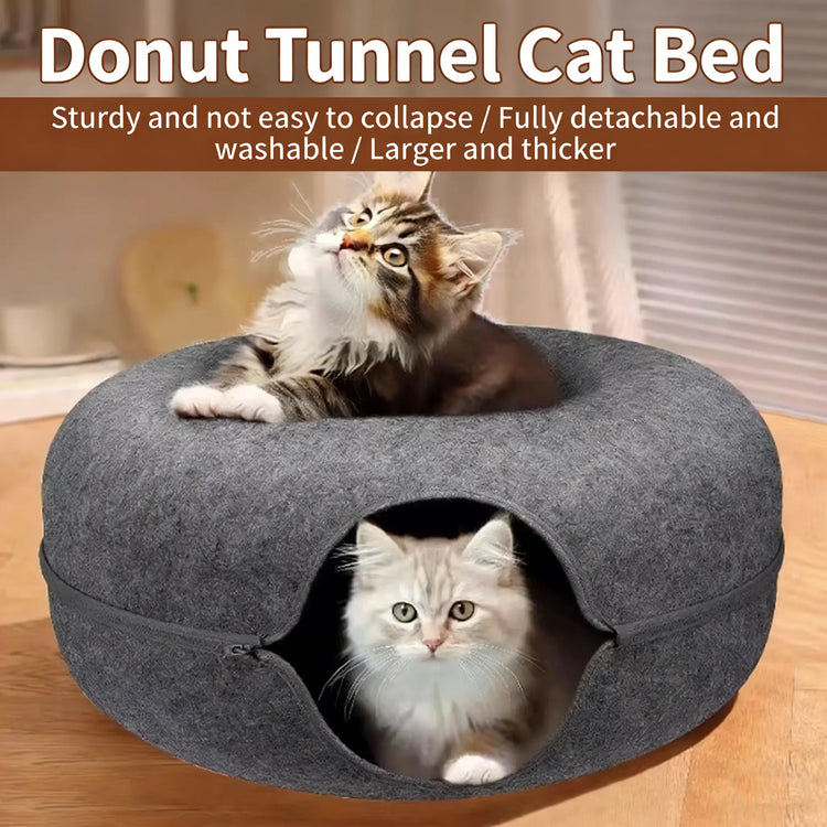 Donut-Tire-Tunnel Cat Shaped Beds - Comfortable, Soft Pet Bed for Cats&
