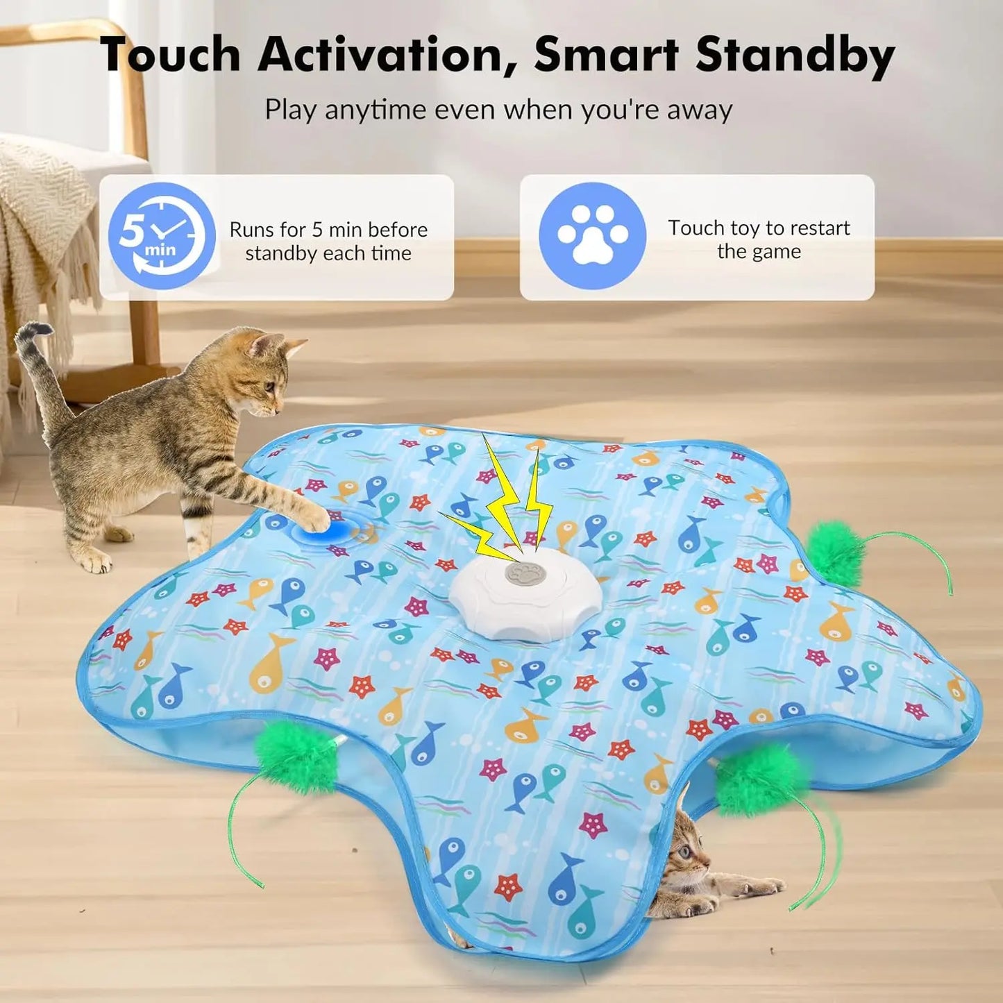 Smart Interactive Cat Toy - Automatic Hide and Seek Hunting Simulator with Realistic Bird Sounds & Random Moving Feather, USB Rechargeable, Prevents Boredom for Indoor Cats & Kittens
