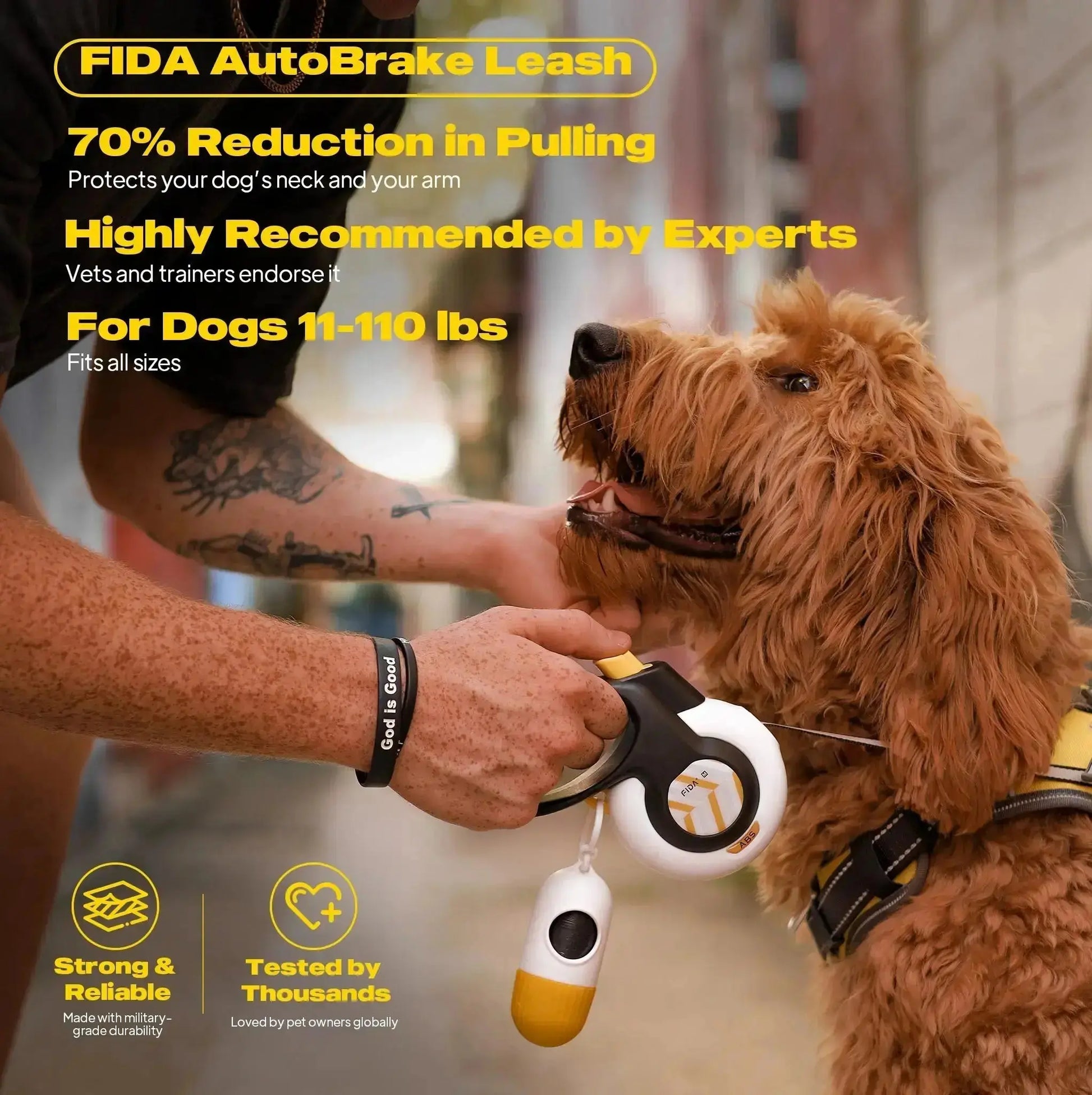 Fida Dog Leash, Autobrake Retractable Patented Design for Dog Pulling, 16 Ft Heavy Duty No Pull Pet Walking Leash for Large Medium Dogs. Tangle Free, One‑Hand Control