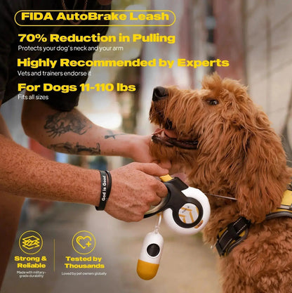 Fida Dog Leash, Autobrake Retractable Patented Design for Dog Pulling, 16 Ft Heavy Duty No Pull Pet Walking Leash for Large Medium Dogs. Tangle Free, One‑Hand Control